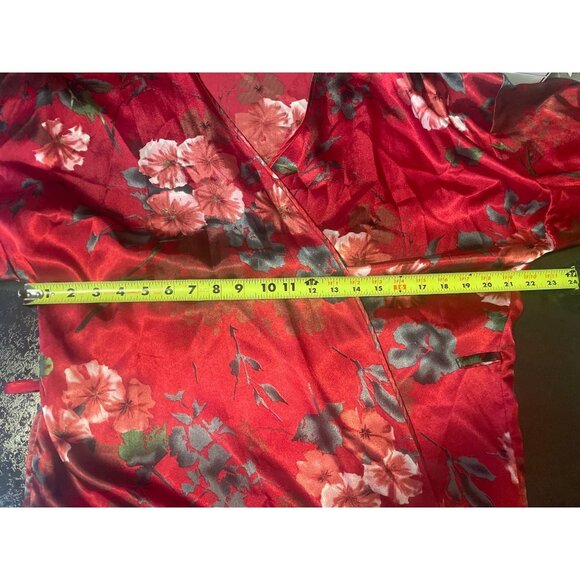 Serenada Red Satin Floral Belted Long Robe Sz 1X - Picture 6 of 7
